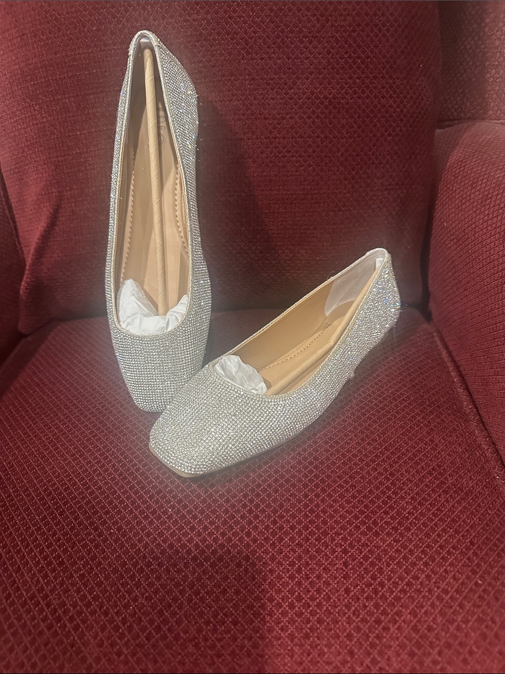INC International Concepts Silver Crystal Ballet Flats